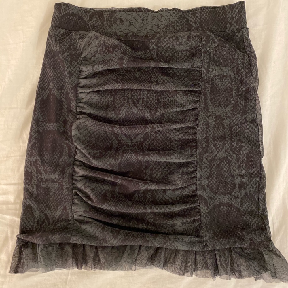 Free People Snakeskin Ruched Mini Skirt